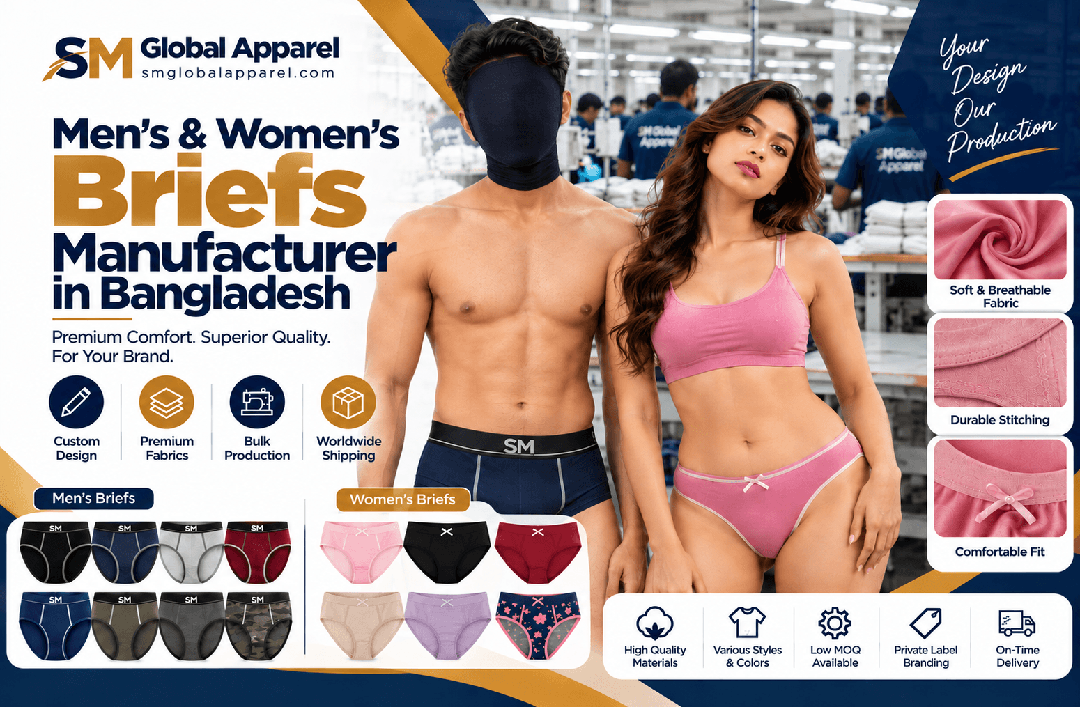 SM Global Apparel custom men's and women's briefs manufacturing banner in Bangladesh