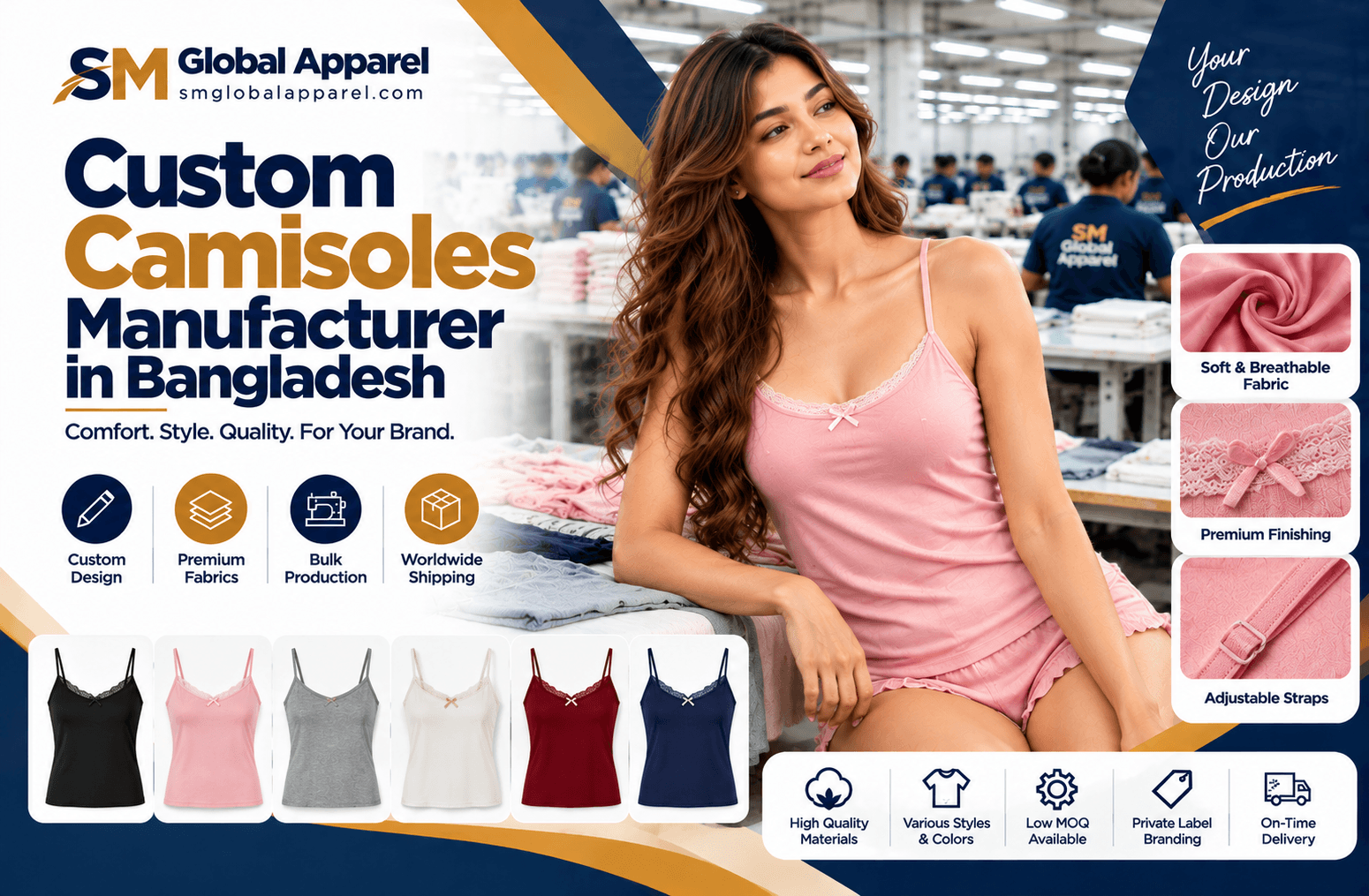 SM Global Apparel custom camisoles manufacturing banner in Bangladesh