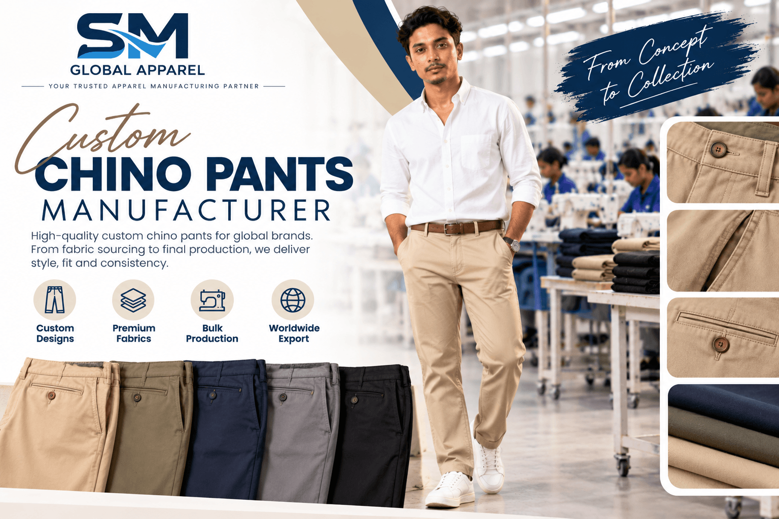 Chinos arranged for apparel production