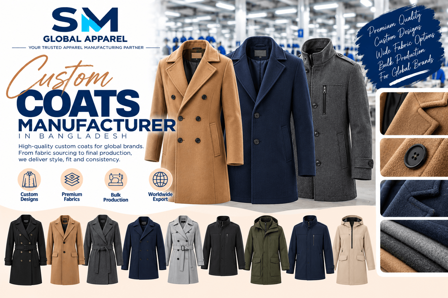 Classic beige double-breasted custom trench coat showcase
