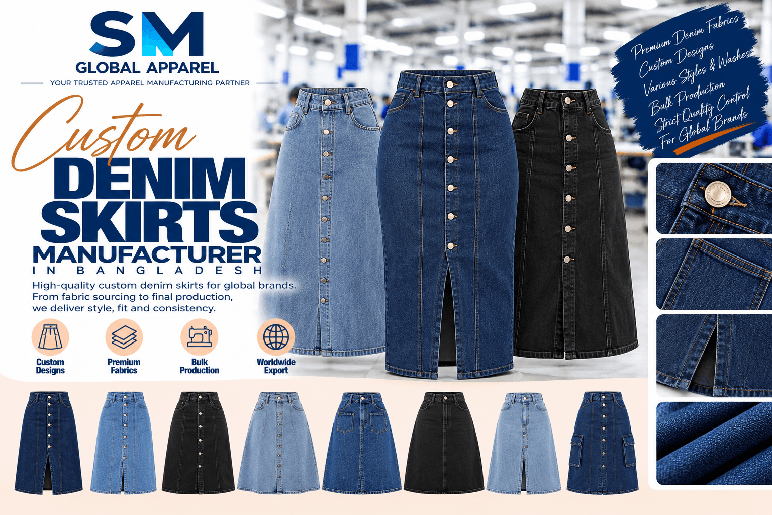 Women's skirts showcase for private-label apparel production