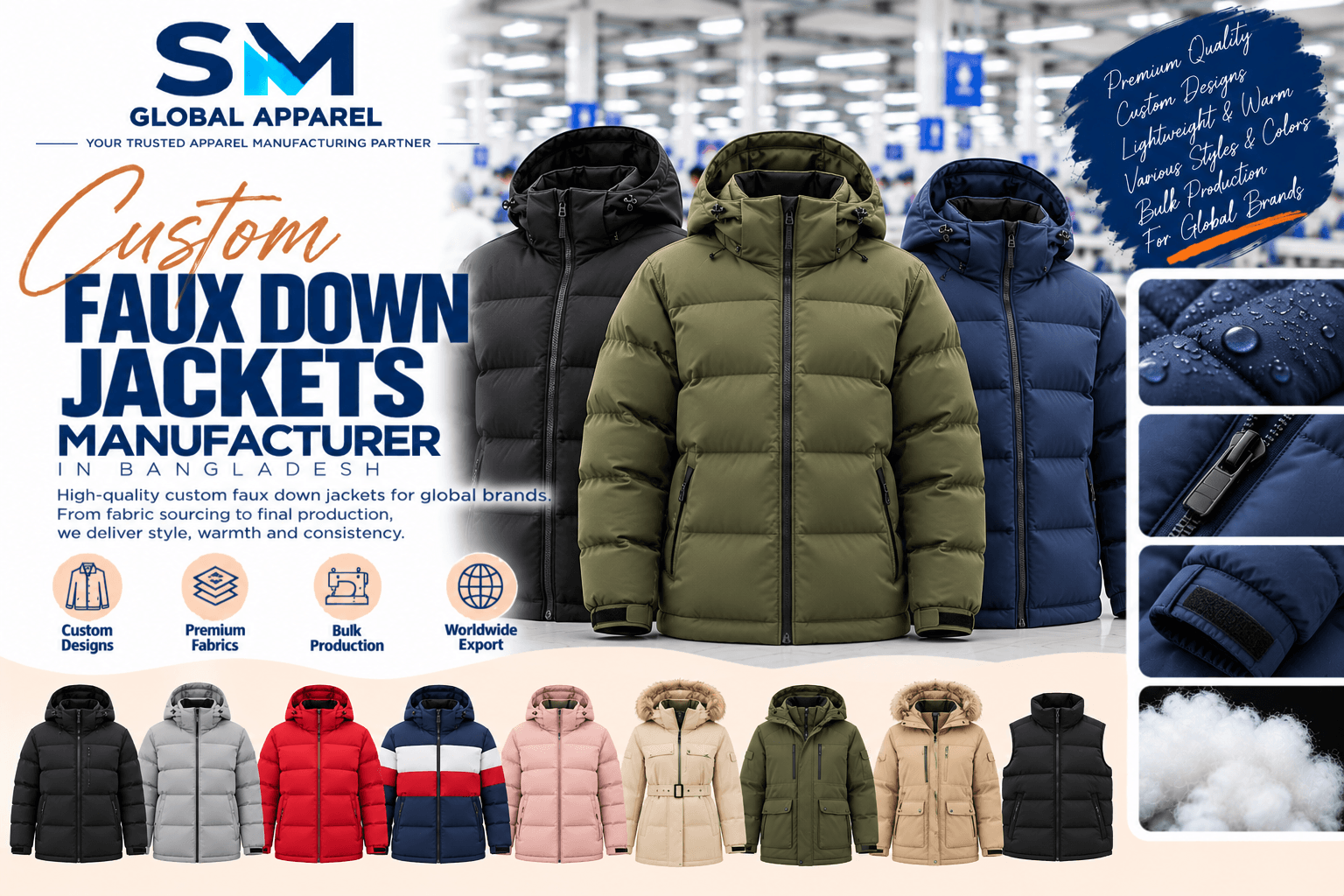 High loft cruelty-free synthetic down puffer jackets showcase