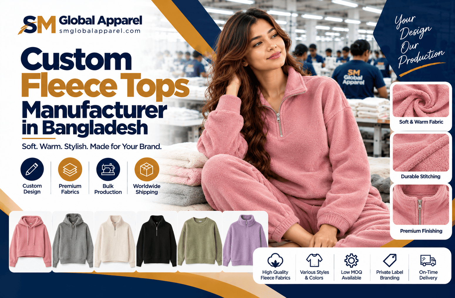 SM Global Apparel custom fleece tops manufacturing banner in Bangladesh
