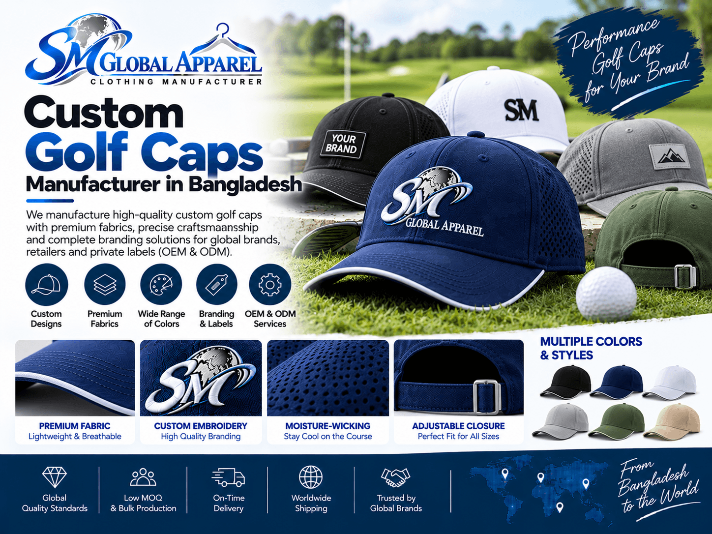 Golf Cap style cap inspiration for custom headwear development