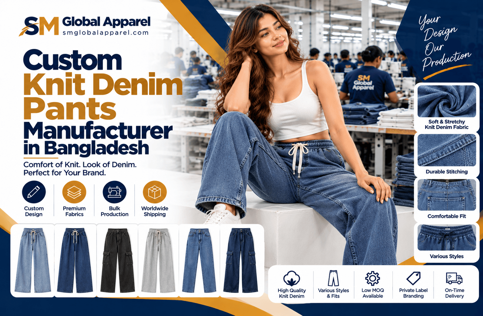 Custom Knit Denim Pants Manufacturing in Bangladesh