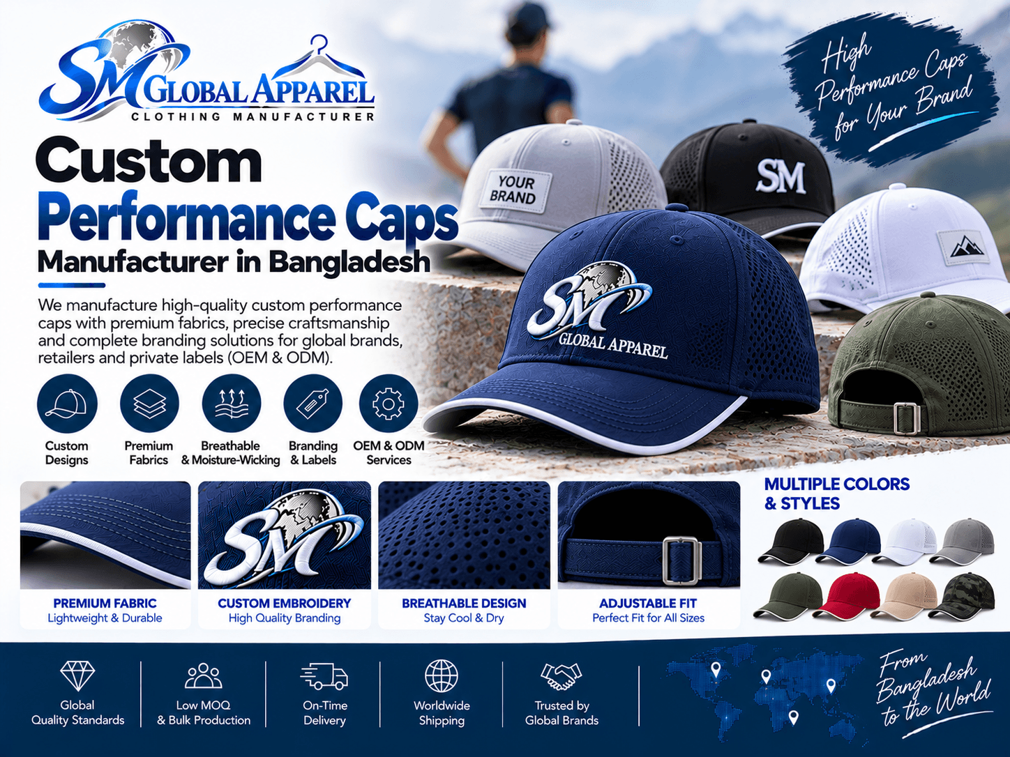 Performance Cap style cap inspiration for custom headwear development