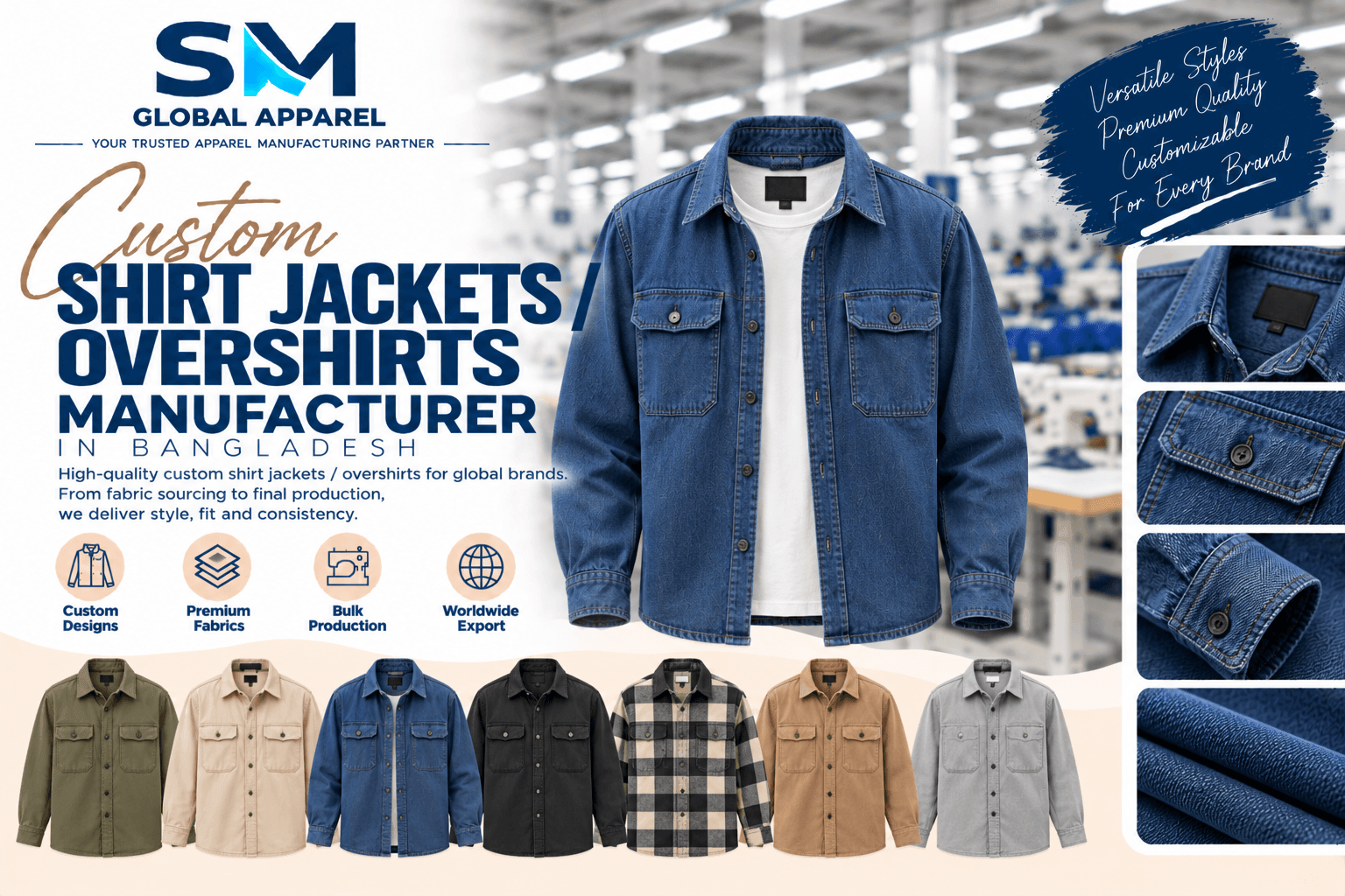 Shirt jacket snap buttons, fleece-lined welt pockets, chest pocket flap, and heavy topstitching