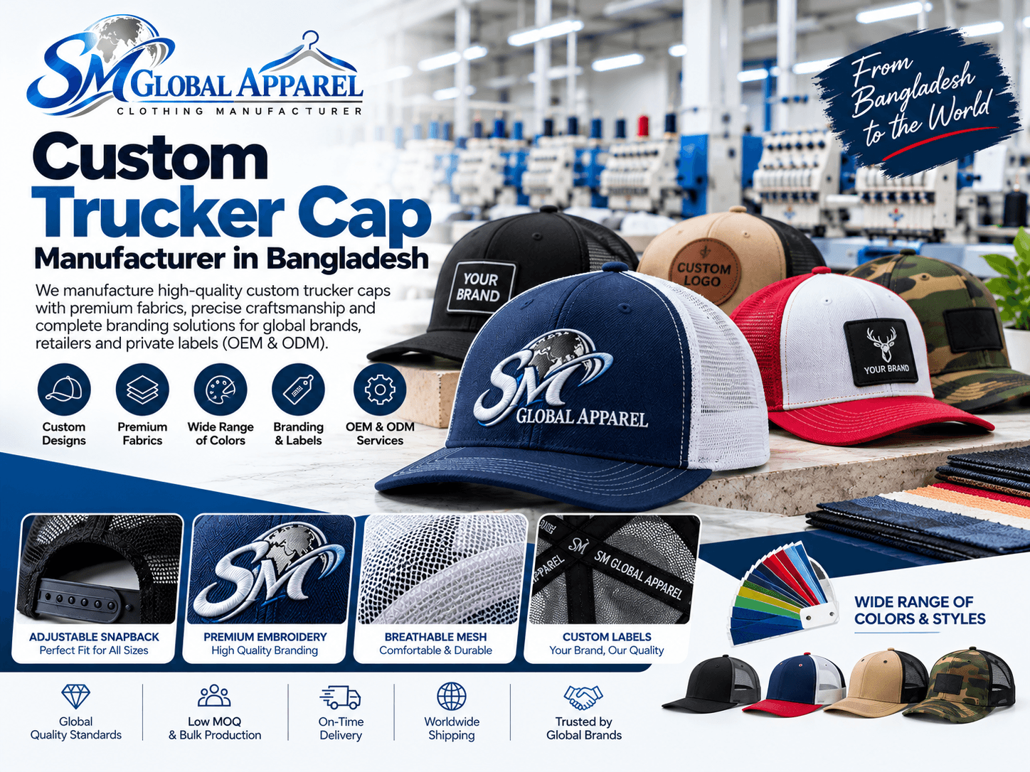Trucker style cap inspiration for custom headwear development