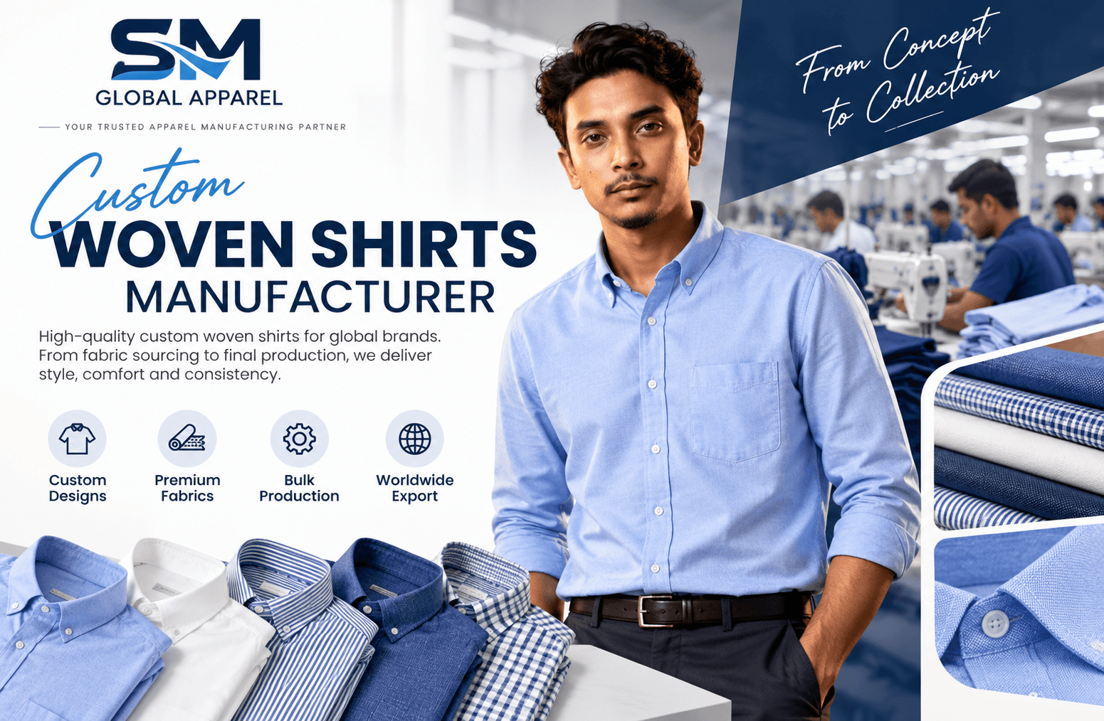 Woven shirts arranged for apparel production