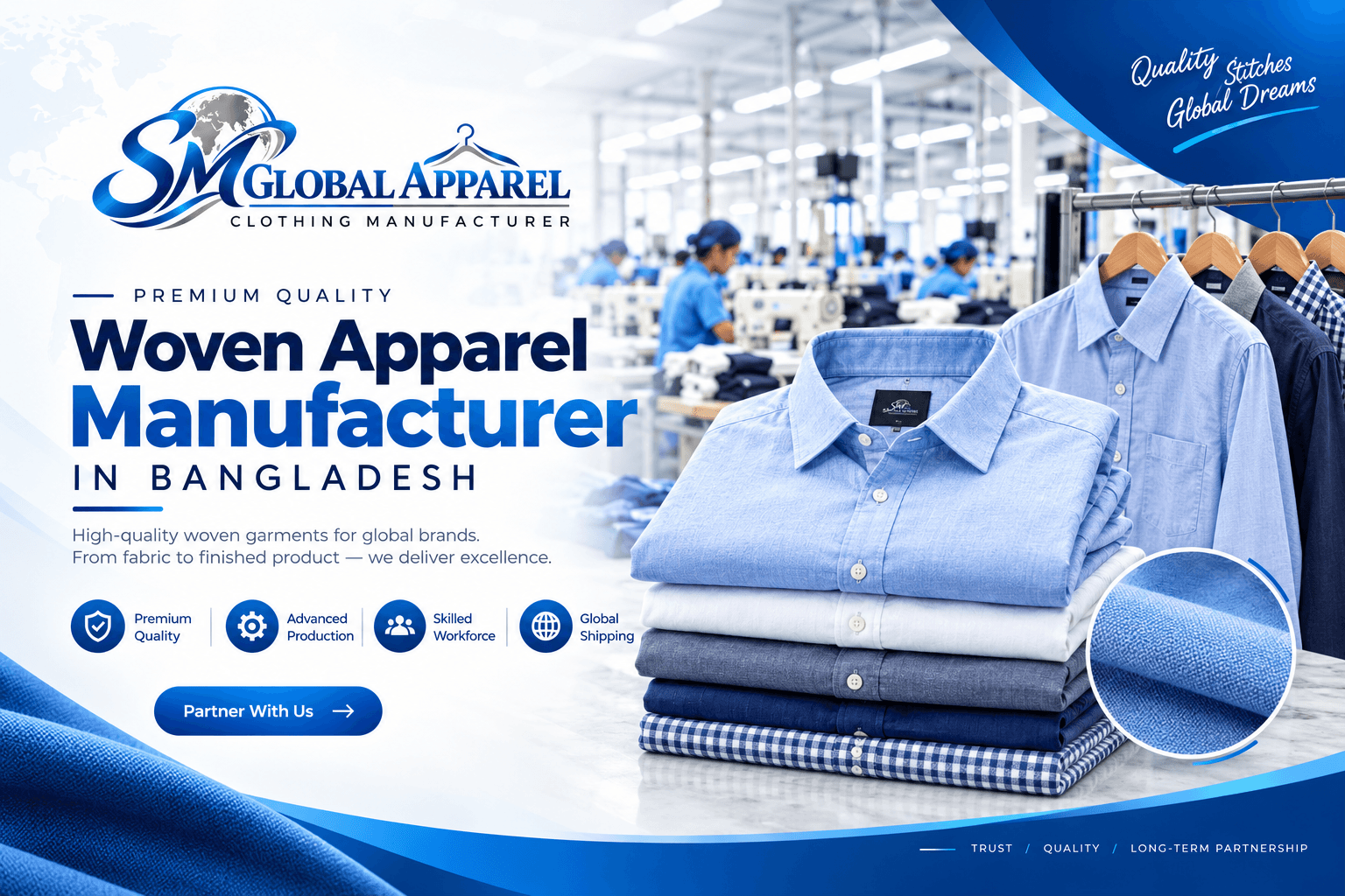 Apparel team inspecting woven fabric cutting and garment production