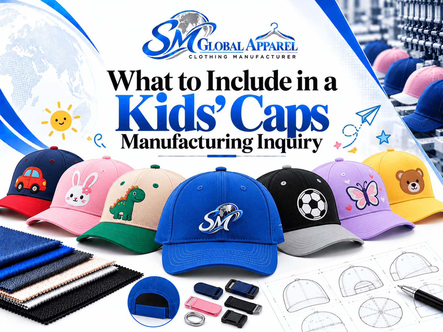 Kids cap design reference for a manufacturing inquiry
