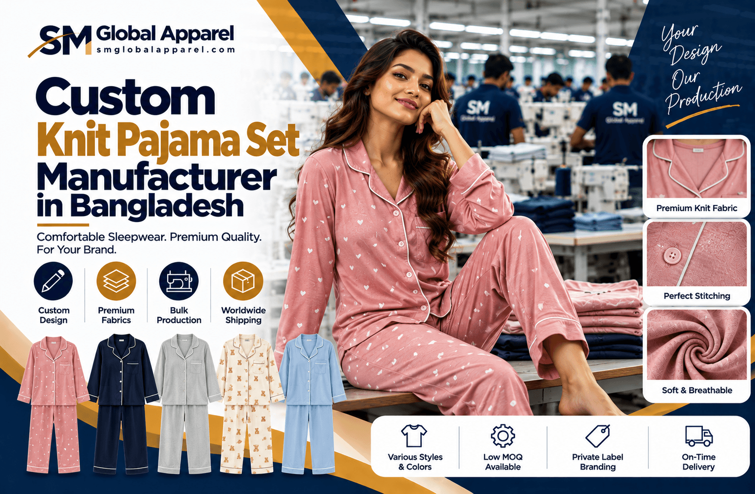 SM Global Apparel custom knit pajama set manufacturing banner in Bangladesh