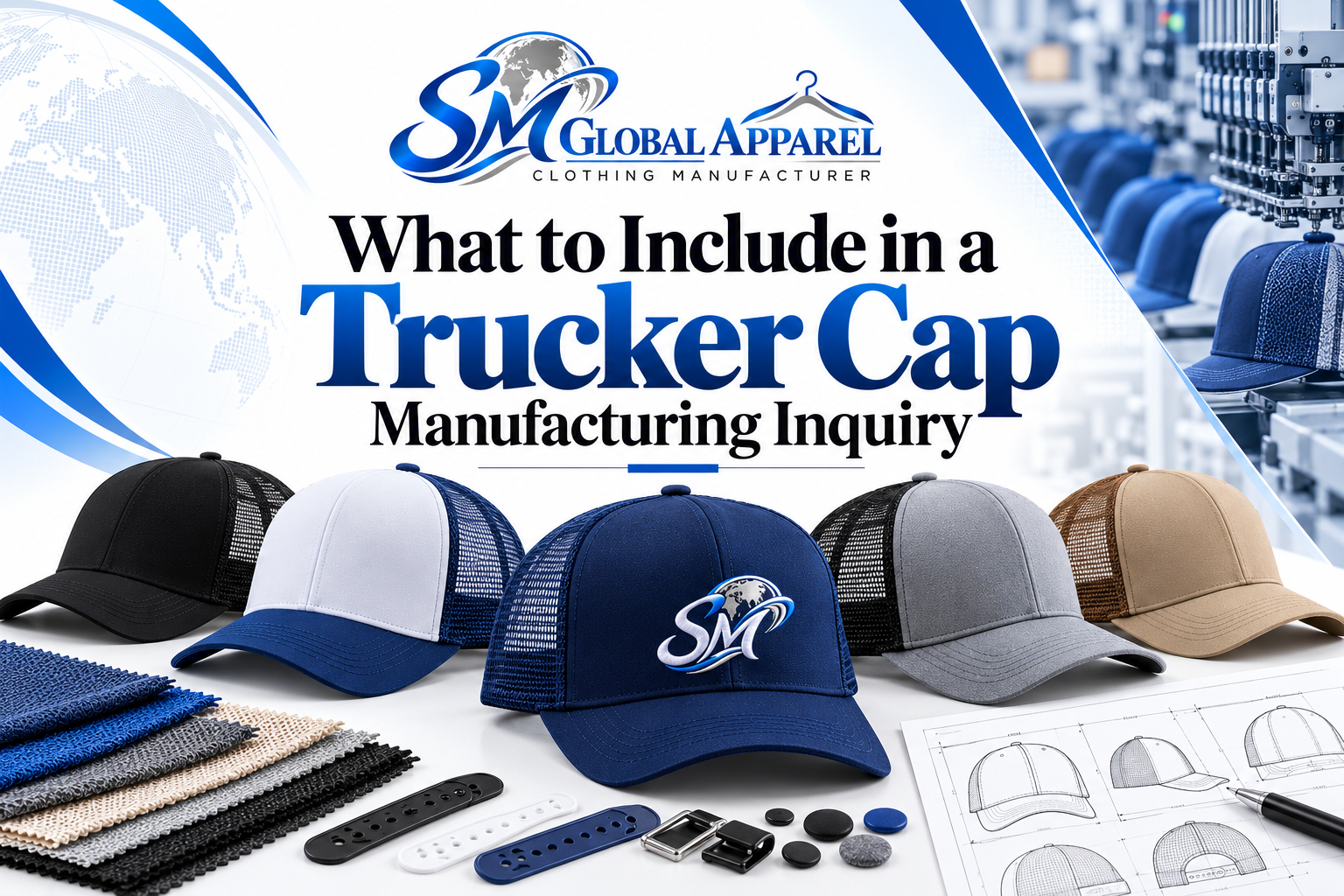 Trucker cap design reference for a manufacturing inquiry