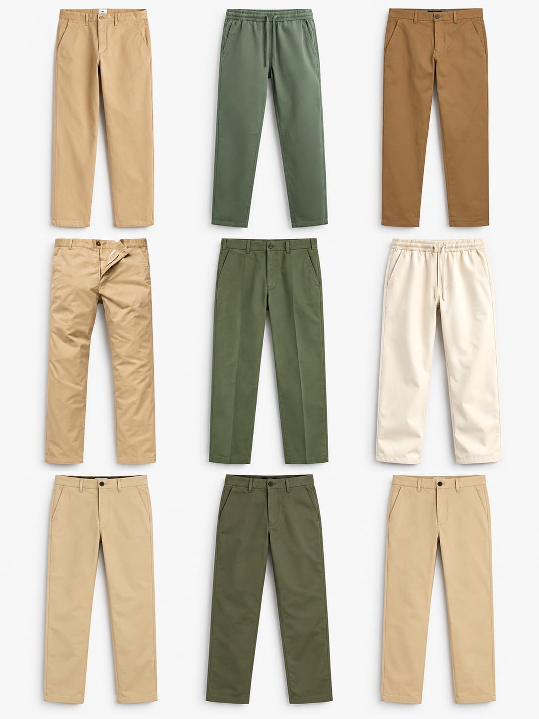Assorted chinos for custom apparel manufacturing