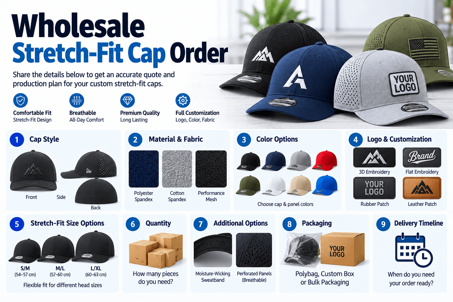 Custom cap reference for wholesale fitted order planning