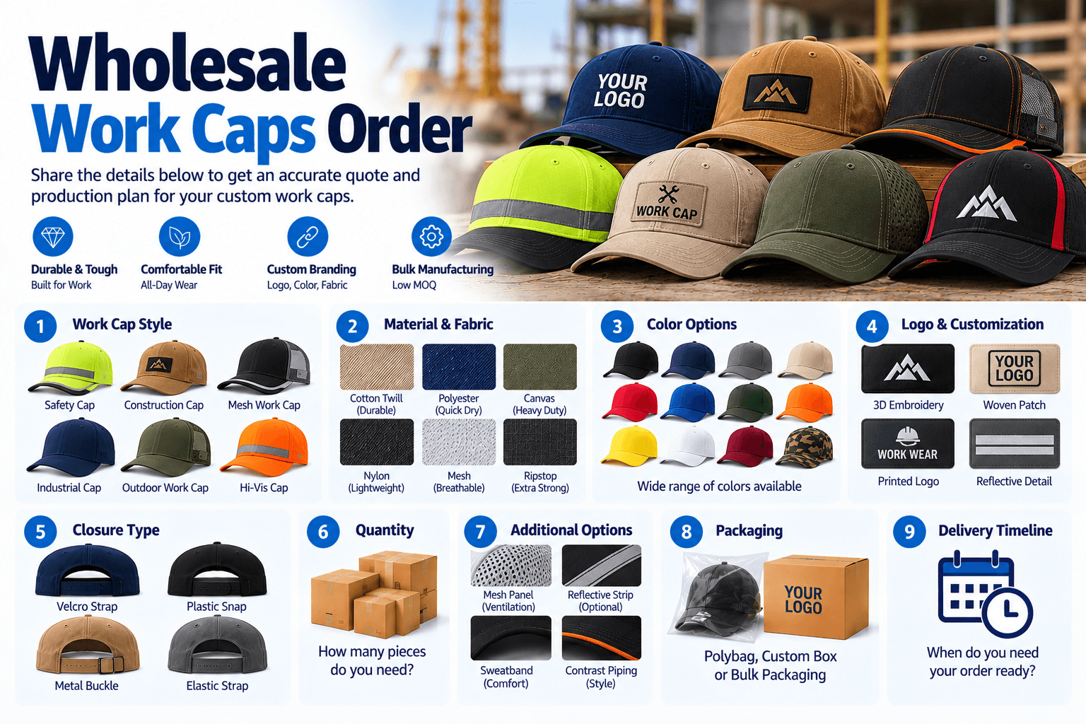 Custom cap reference for wholesale work-cap order planning