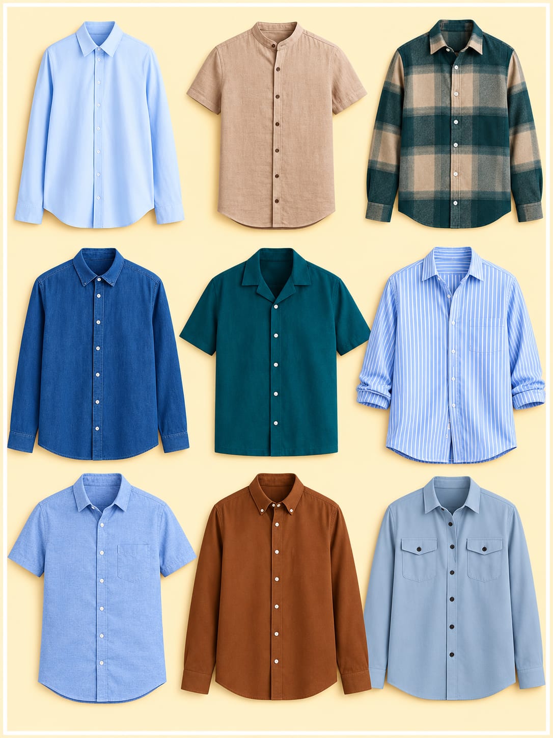 Assorted woven shirts for custom apparel manufacturing