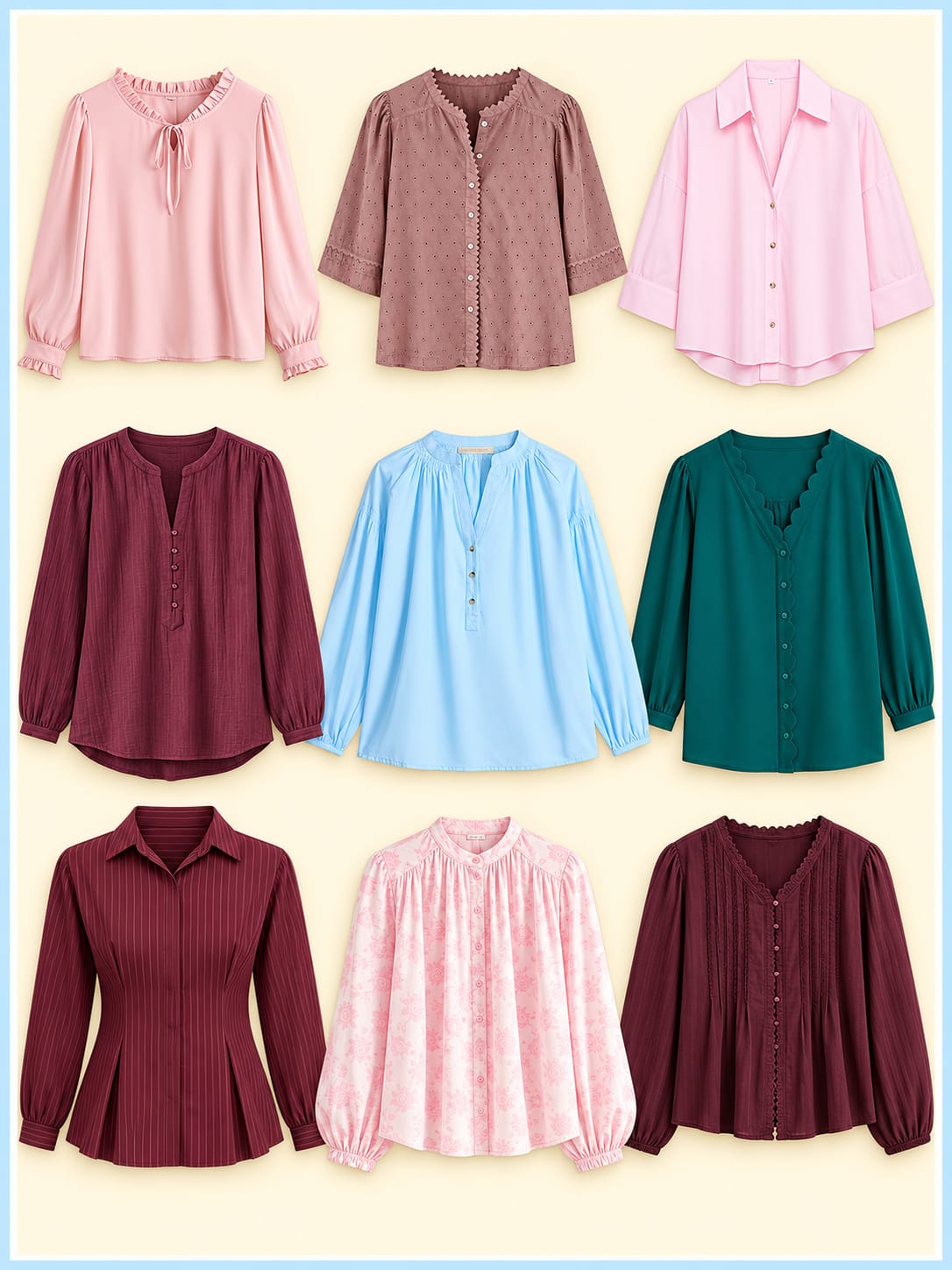 Assorted woven tops for custom apparel manufacturing